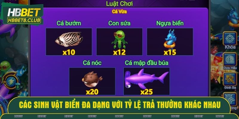 Các sinh vật biển đa dạng với tỷ lệ trả thưởng khác nhau